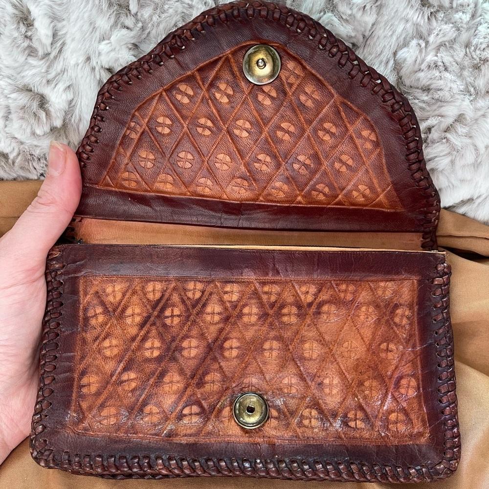 Vintage Ecuadorian Genuine Leather Handmade Wallet Pouch Purse Clutch - Picture 4 of 7